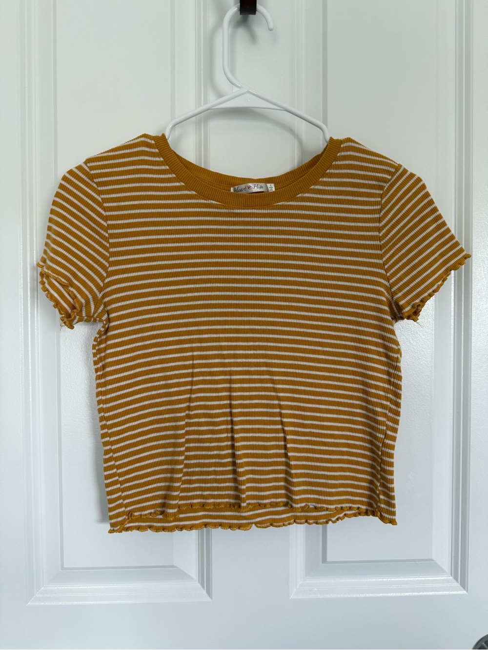 Heart Hips Mustard and White Striped Ribbed Top